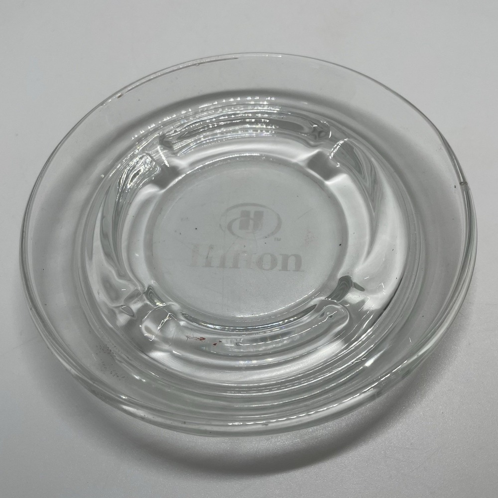 HILTON Hotel Ashtray Thick Glass Vintage 1960's-1970's Travel Decro Tobacciana